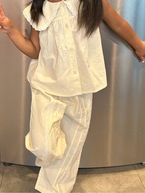 Cream Two-Piece Girls Set with Peter Pan Collar